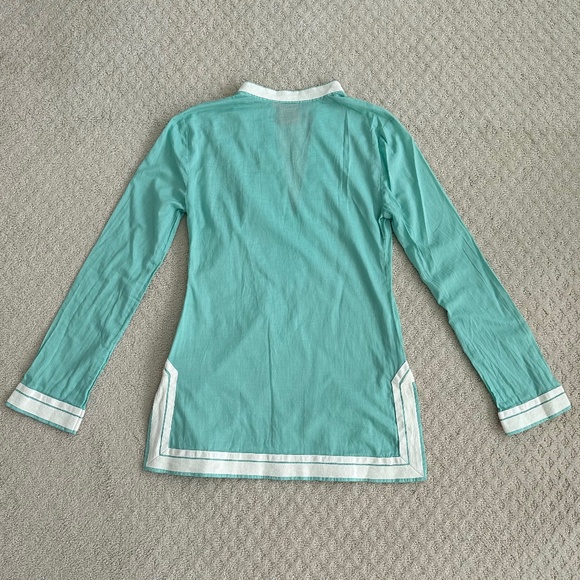 Tory Burch Cotton Tunic Top Mint/White Size 4 Lightweight Summer Preppy Designer - Picture 9 of 12
